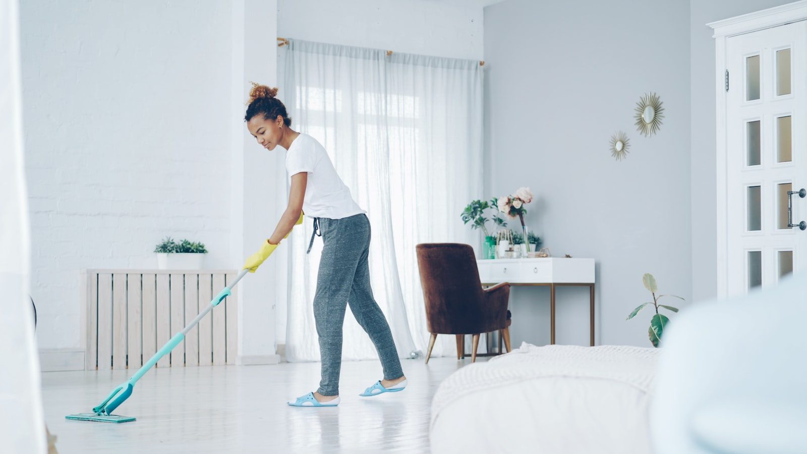 Living room floor being mopped